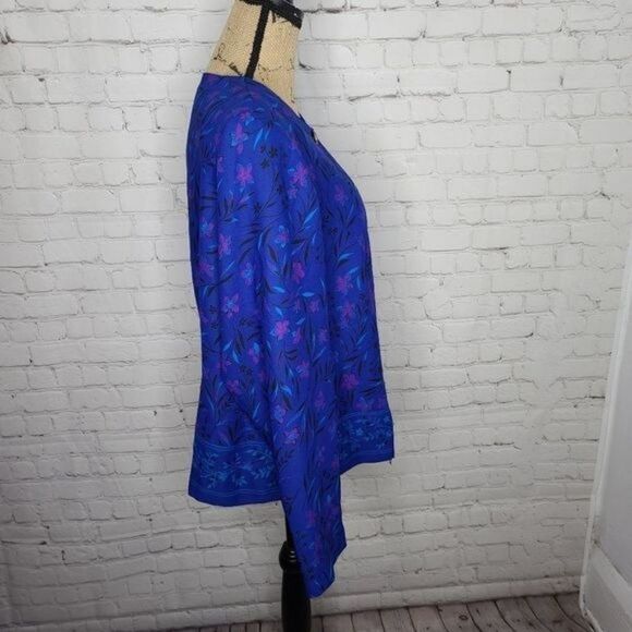 Vintage 90s Dark Botanical Cottagecore Purple Leslie Fay Blouson Jacket - Picture 5 of 13